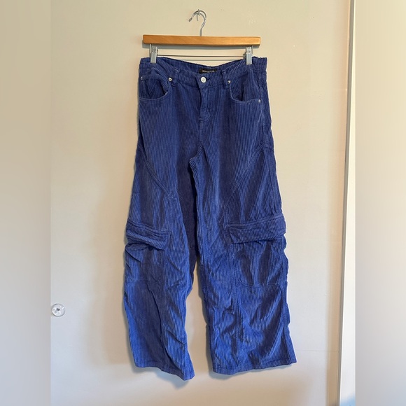 Urban Outfitters Y2K Baggy Skater Cargo Blue Corduroy Pants Womens 27 - Picture 1 of 5